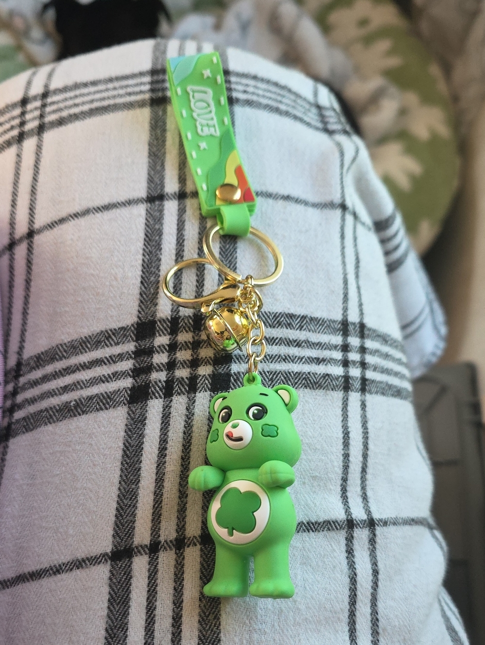 Green Clover Bear Keychain Charm